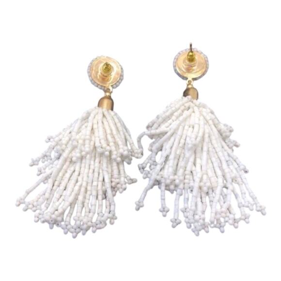 Panacea NIP White Iridescent Glass Beads And Silk Threads Tassel Earrings - Picture 7 of 12